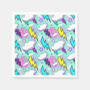 Neon Lightning Bolts & Stars Pattern Napkins