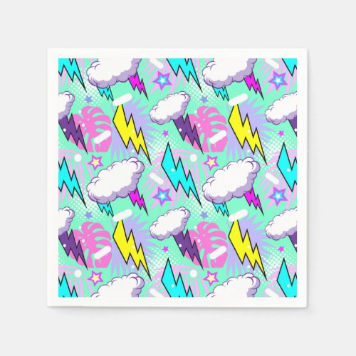 Neon Lightning Bolts  Stars Pattern Napkins