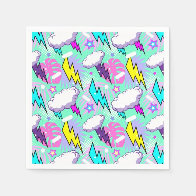 Neon Lightning Bolts & Stars Pattern Napkins (Front)