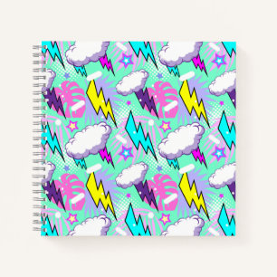 Neon Lightning Bolts & Stars Pattern Notebook