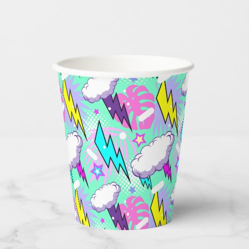 Neon Lightning Bolts  Stars Pattern Paper Cups