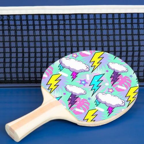Neon Lightning Bolts  Stars Pattern Ping Pong Paddle