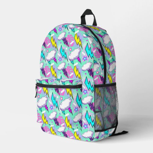 Neon Lightning Bolts  Stars Pattern Printed Backpack