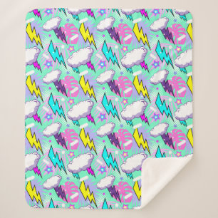 Neon Lightning Bolts & Stars Pattern Sherpa Blanket