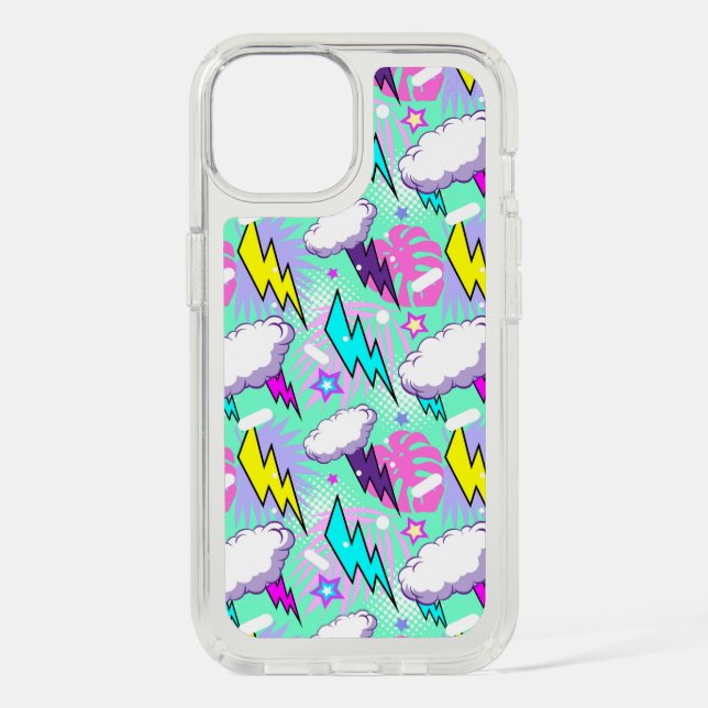 Neon Lightning Bolts & Stars Pattern Speck iPhone Case (Front)