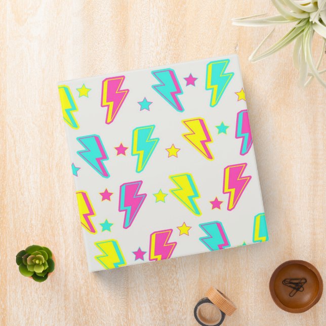 Neon Lightning Star Y2K Pattern 3 Ring Binder (In Situ)