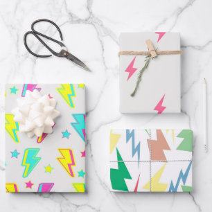 Neon Lightning Star Y2K Pattern Wrapping Paper Sheets