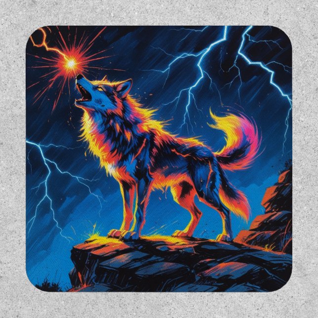 Neon Lightning Wolf Patch – Electric Howl Under St (Front)