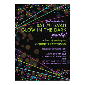 Neon Lights Bat Mitzvah Glow in the Dark Party Card