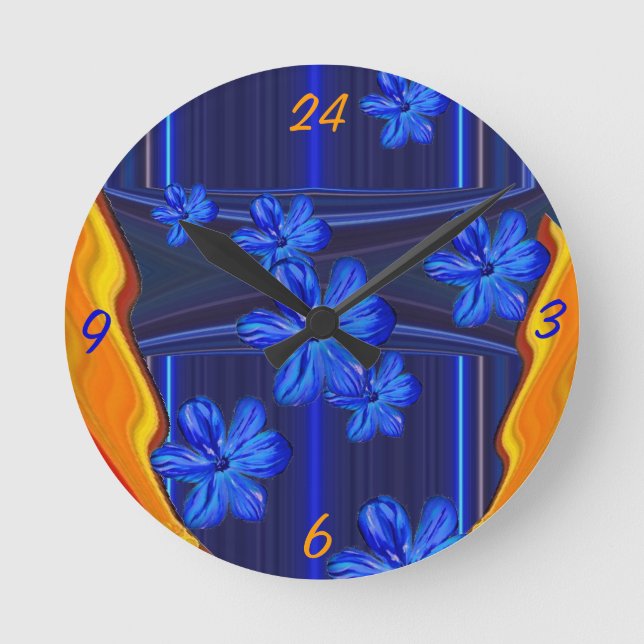 Neon Lights Blue Blossom Wall Clock (Front)
