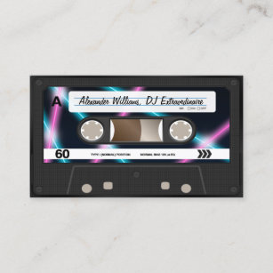Neon Lights Cassette Tape DJ Music Party 80s Business Card