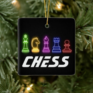 Neon Lights Chess Pieces Chess King Christmas Ceramic Ornament