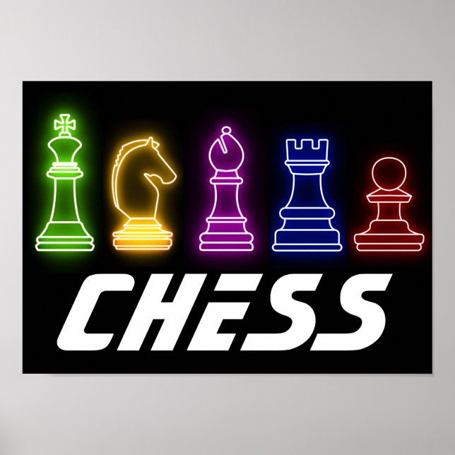 Neon Lights Chess Pieces Chess King Poster (Front)