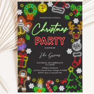 Neon Lights Christmas Party Invitation
