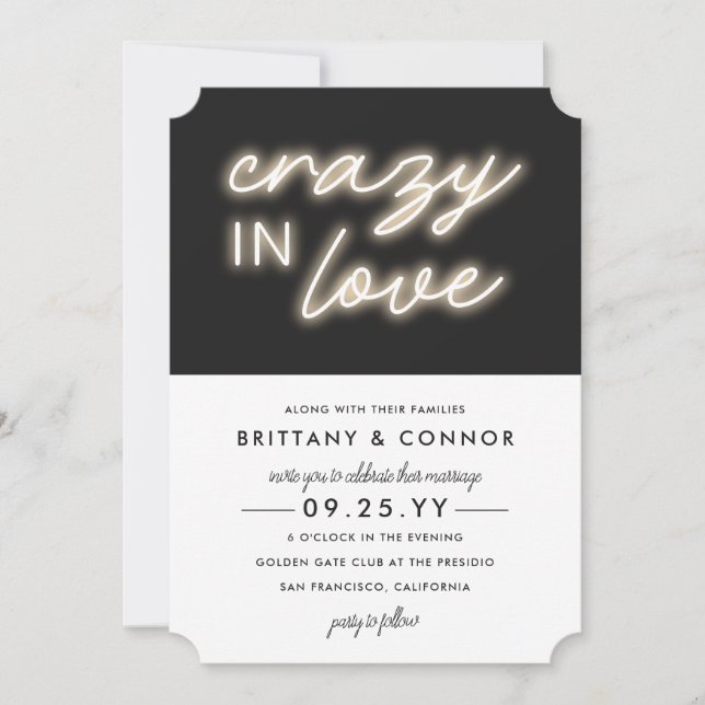 Neon Lights | Crazy in Love | Modern Wedding Invitation (Front)