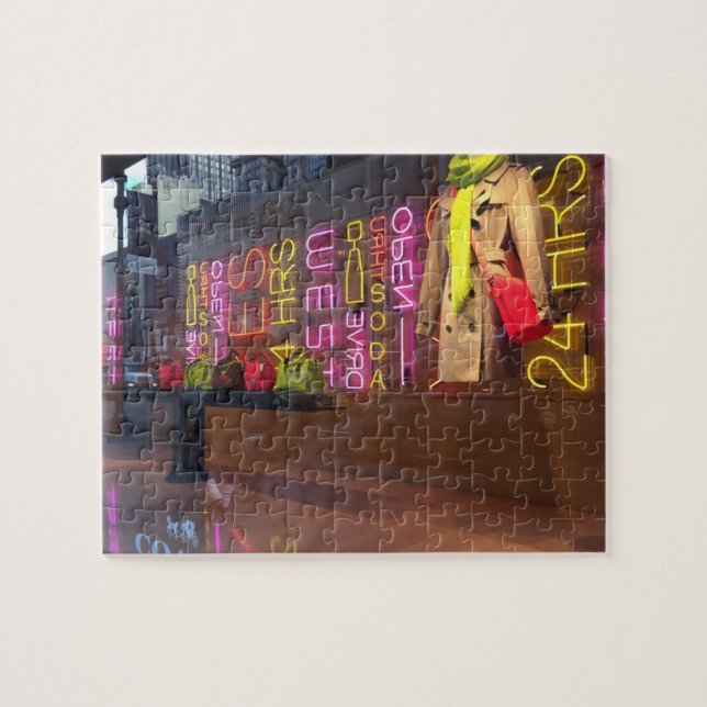 Neon Lights Department Store Window New York NYC Jigsaw Puzzle (Horizontal)