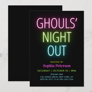 Neon Lights Ghouls Night Out Halloween Party Invitation