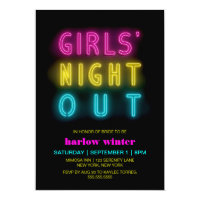 Neon Lights Girls' Night Out Bachelorette Party Invitation