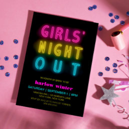 Neon Lights Girls&#39; Night Out Bachelorette Party Invitation