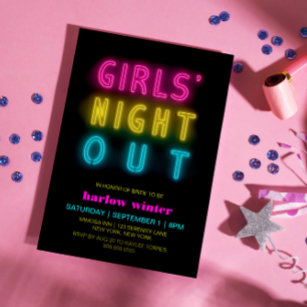 Neon Lights Girls' Night Out Bachelorette Party Invitation