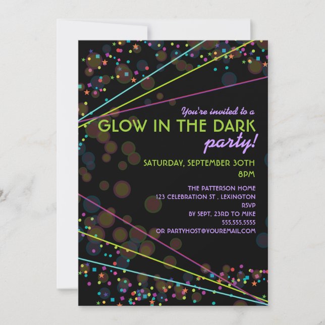 Neon Lights Glow in the Dark Party Invitation (Front)