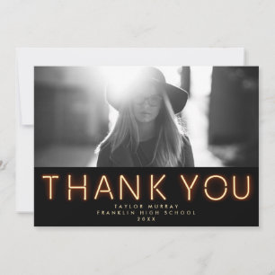 Neon Lights Graduation Photo Thank You Card