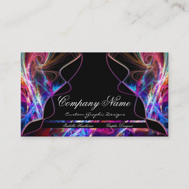 Neon Lights Graphic Designer Business Cards d4 (Front)