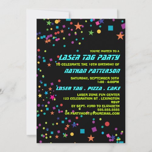 Neon Lights Laser Tag Birthday Party Invitation