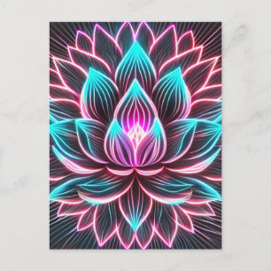 Neon Lights Lotus Flower Awakening Reiki Magic Postcard