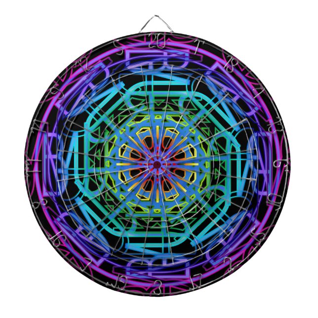 Neon Lights Mandala Design Dart Board (Front)