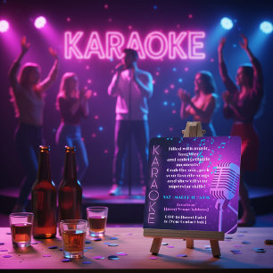 Neon Lights & Microphone Karaoke Party Invitation