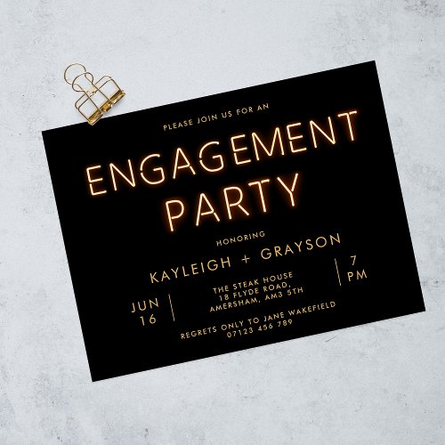 Neon Lights On Black Engagement Party Invitation