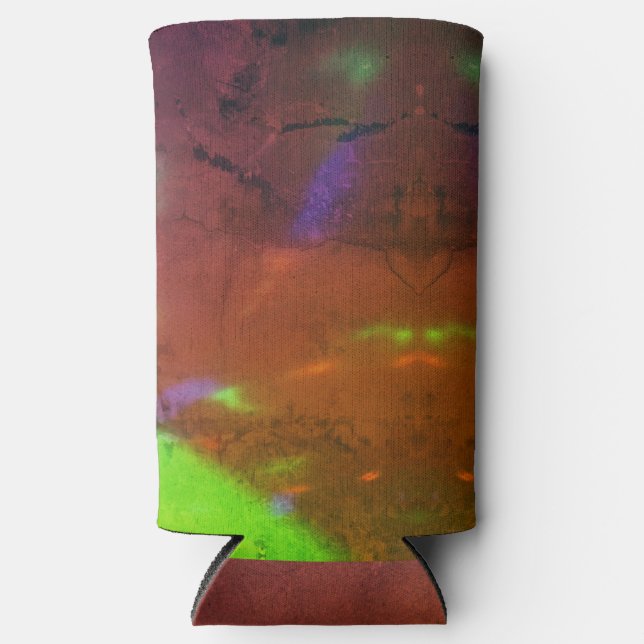 neon lights on cracked rock surface seltzer can cooler (Front)