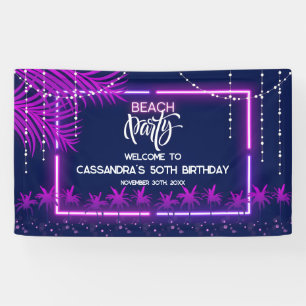 Neon Lights Palm Beach Night Party Birthday Banner