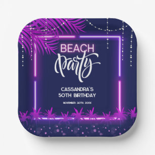 Neon Lights Palm Beach Night Party Birthday Paper Plates