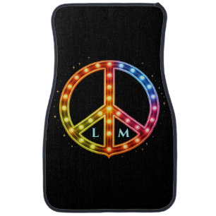 Neon Lights Peace Sign Custom Initials Car Floor Mat