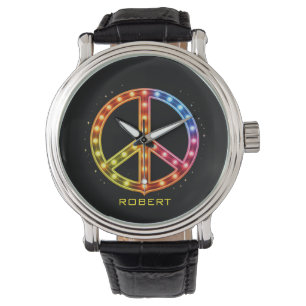 Neon Lights Peace Sign Unisex Watch