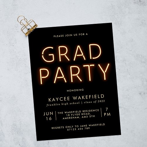 Neon Lights Photo Grad Party  Invitation