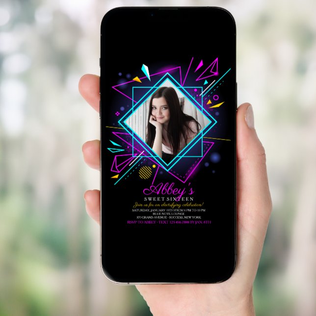 Neon Lights Photo Invitation (Front Digital)