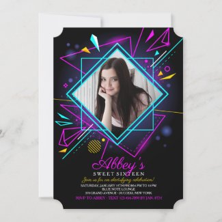 Neon Lights Photo Invitation