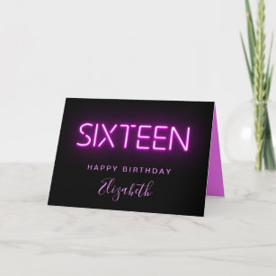 Neon Lights Pink 16th Birthday Card