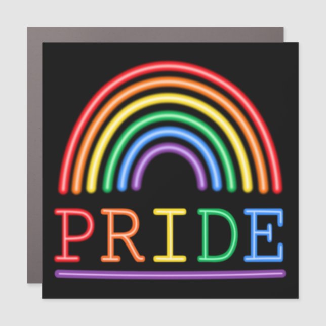 Neon lights Rainbow Pride Car Magnet (Front)