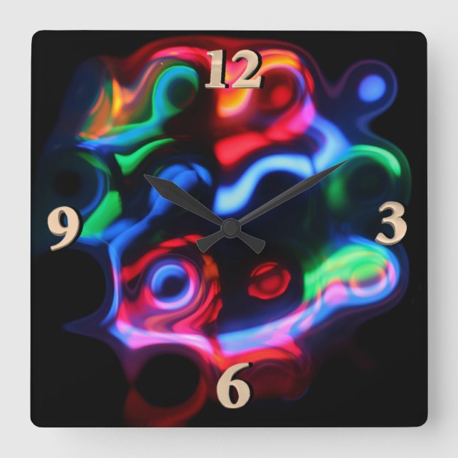 Neon Lights Square Wall Clock (Front)