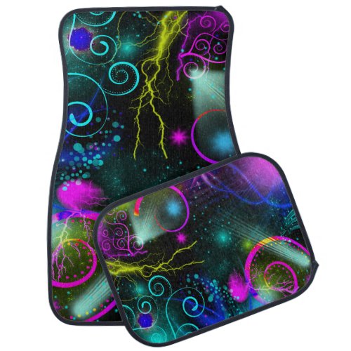 Neon Lights Stars Swirls Nebula Space  Car Floor Mat