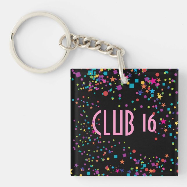 Neon Lights Sweet 16 Club Party Favor Keychain (Front)