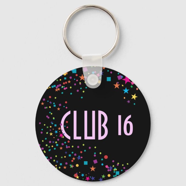 Neon Lights Sweet 16 Club Party Favor Keychain (Front)