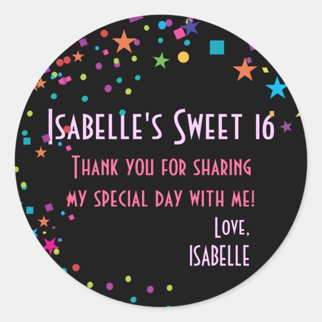 Neon Lights Sweet 16 Club Party Favor Sticker (Front)