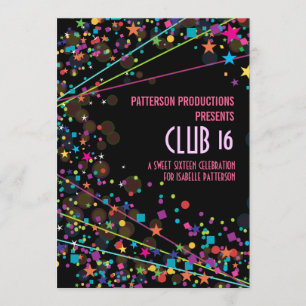 Neon Lights Sweet 16 Club Party Invitation