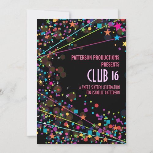 Neon Lights Sweet 16 Club Party Invitation