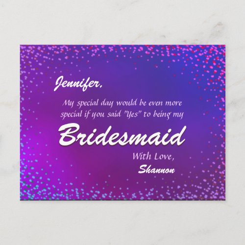 Neon Lights _ Will You Be My Bridesmaid Invitation Postcard
